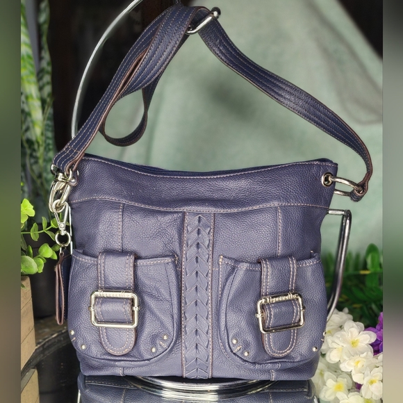 Tignanello Dark Blue Leather Shoulder Bag - Picture 1 of 16